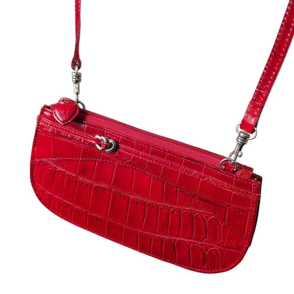 Brighton Red Croc Embossed Leather Crossbody Bag Mini Purse Y2K Shoulder